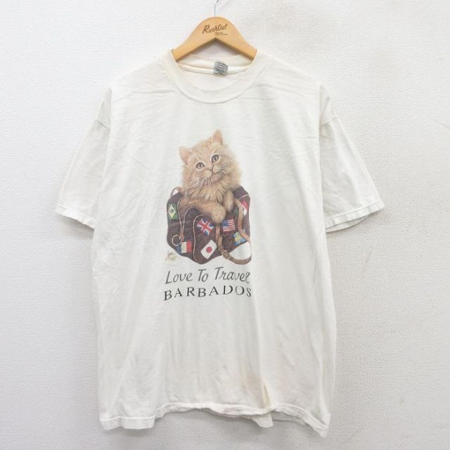 XL★古着 半袖 ビンテージ Tシャツ メンズ 00年代 00s ネコ コットン クルーネック 白 ホワイト 25apr08 中古