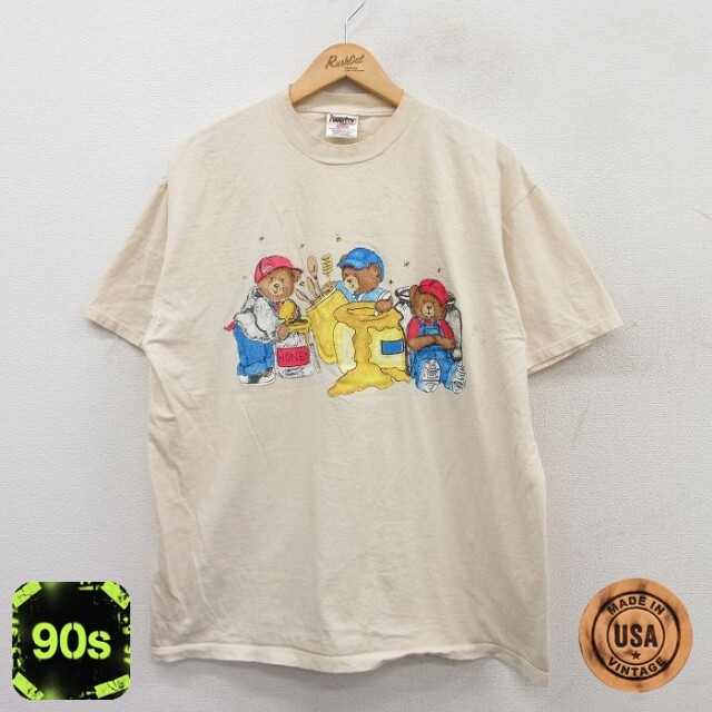 オニータ 90s 半袖Tシャツ クマ 生成り L | 古着