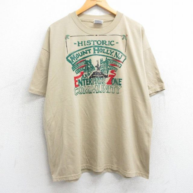 XL★古着 ヘインズ Hanes 半袖 ビンテージ Tシャツ メンズ 00年代 00s マウントホリー エンタープライスゾーン ハンドペイント 大きいサイズ クルーネック ベージュ カーキ 25apr10 中古