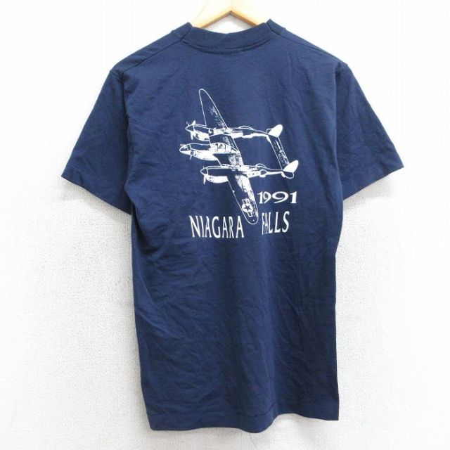 S★古着 スクリーンスターズ 半袖 ビンテージ Tシャツ メンズ 90年代 90s 飛行機 ナイアガラの滝 クルーネック USA製 紺 ネイビー 25apr10 中古