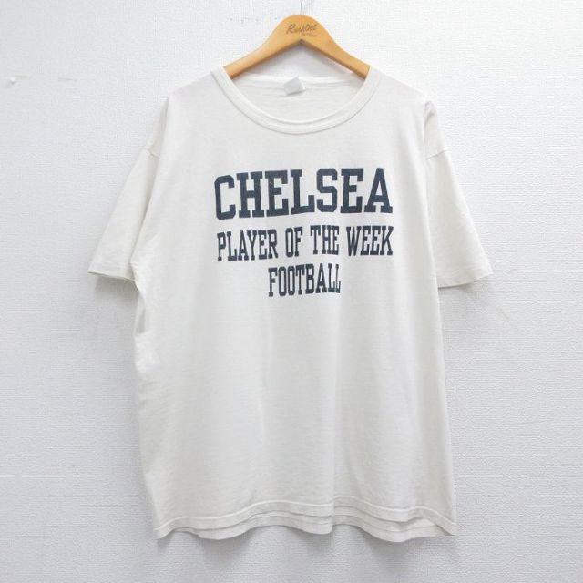 XL★古着 ラッセル 半袖 ビンテージ Tシャツ メンズ 80年代 80s CHELSEA フットボール 大きいサイズ クルーネック USA製 白 ホワイト 25apr11 中古