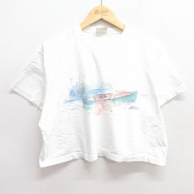 【50%OFF】XL★古着 エルエルビーン LLBEAN 半袖 ビンテージ Tシャツ メンズ 90年代 90s ボート ショート丈 クルーネック 白 ホワイト 25apr14 中古