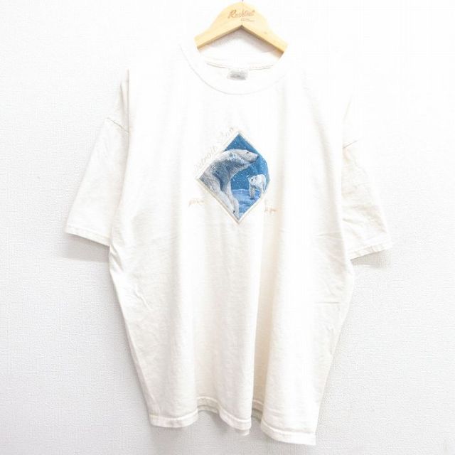 【50%OFF】XL★古着 半袖 ビンテージ Tシャツ メンズ シロクマ 大きいサイズ コットン クルーネック 生成り 25apr14 中古