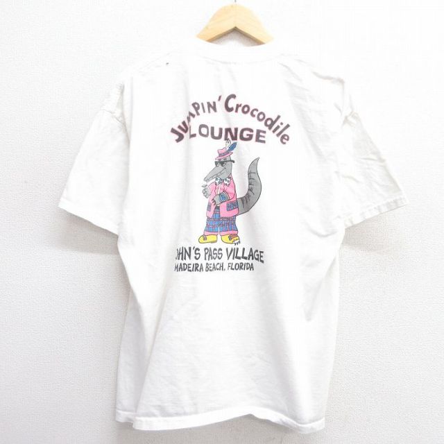XL★古着 半袖 ビンテージ Tシャツ メンズ 00年代 00s ワニ コットン クルーネック 白 ホワイト 25apr14 中古