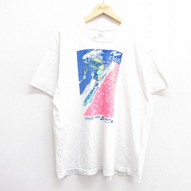 XL★古着 フルーツオブザルーム 半袖 ビンテージ Tシャツ メンズ 90年代 90s スキー 大きいサイズ コットン クルーネック USA製 白 ホワイト 25apr14 中古