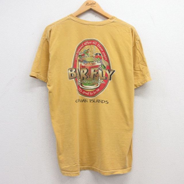 【50%OFF】L★古着 半袖 ビンテージ Tシャツ メンズ 00年代 00s BAR FLY ハエ コットン クルーネック 黄系 イエロー 25apr15 中古