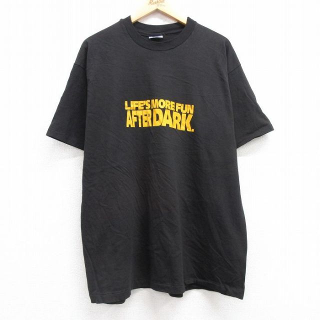 XL★古着 ヘインズ Hanes 半袖 ビンテージ Tシャツ メンズ 90年代 90s AFTER DARK コットン クルーネック USA製 黒 ブラック 25apr15 中古
