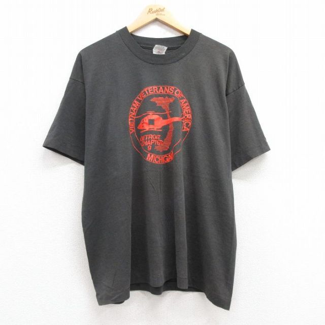 XL★古着 フルーツオブザルーム 半袖 ビンテージ Tシャツ メンズ 00年代 00s ヘリコプター ミシガン クルーネック 濃グレー 霜降り 25apr15 中古