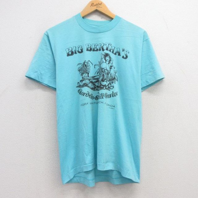 L★古着 スクリーンスターズ 半袖 ビンテージ Tシャツ メンズ 80年代 80s 女性 クルーネック USA製 水色 25apr15 中古