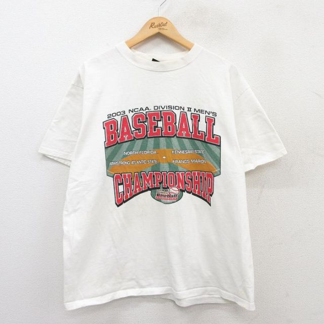 XL★古着 半袖 ビンテージ Tシャツ メンズ 00年代 00s NCAA 野球 コットン クルーネック 白 ホワイト 25apr15 中古