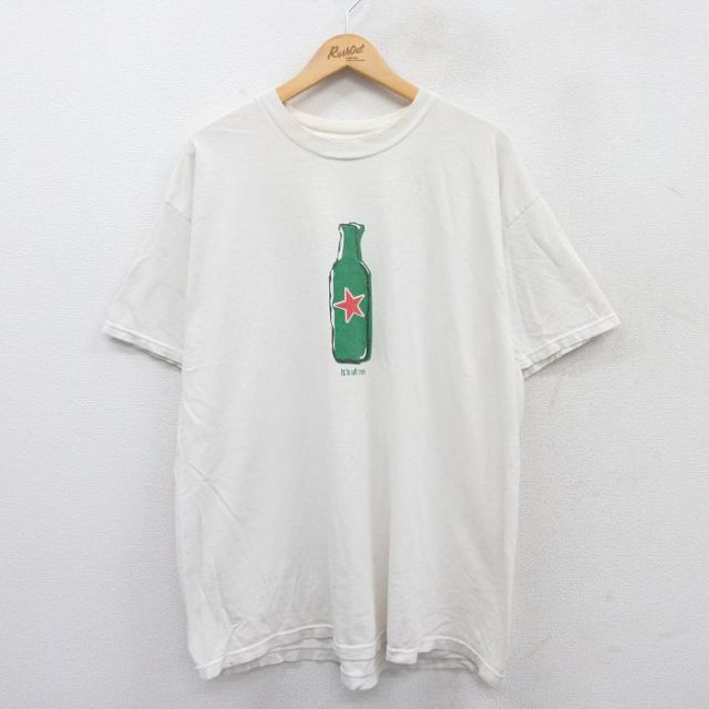 XL★古着 半袖 ビンテージ Tシャツ メンズ 90年代 90s ハイネケン ビール 大きいサイズ コットン クルーネック USA製 白 ホワイト 25apr15 中古