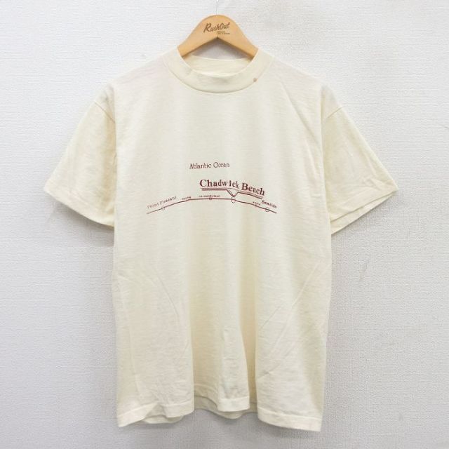 L★古着 フルーツオブザルーム 半袖 ビンテージ Tシャツ メンズ 90年代 90s Chadwick Beach クルーネック USA製 生成り 25apr15 中古