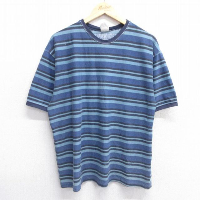 XL★古着 オールドネイビー OLD NAVY 半袖 ビンテージ Tシャツ メンズ 00年代 00s クルーネック 紺他 ネイビー ボーダー 【spe】 25apr15 中古