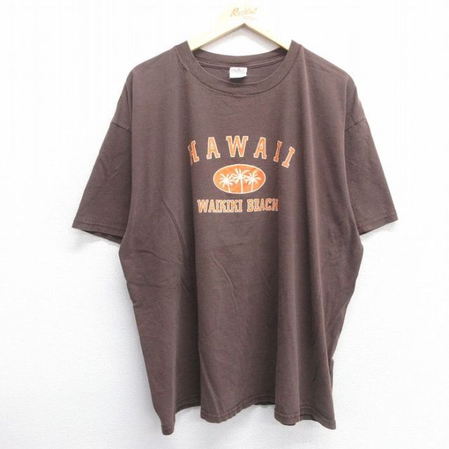 XL★古着 半袖 ビンテージ Tシャツ メンズ 00年代 00s ハワイ ワイキキビーチ 大きいサイズ コットン クルーネック 茶 ブラウン 25apr15 中古