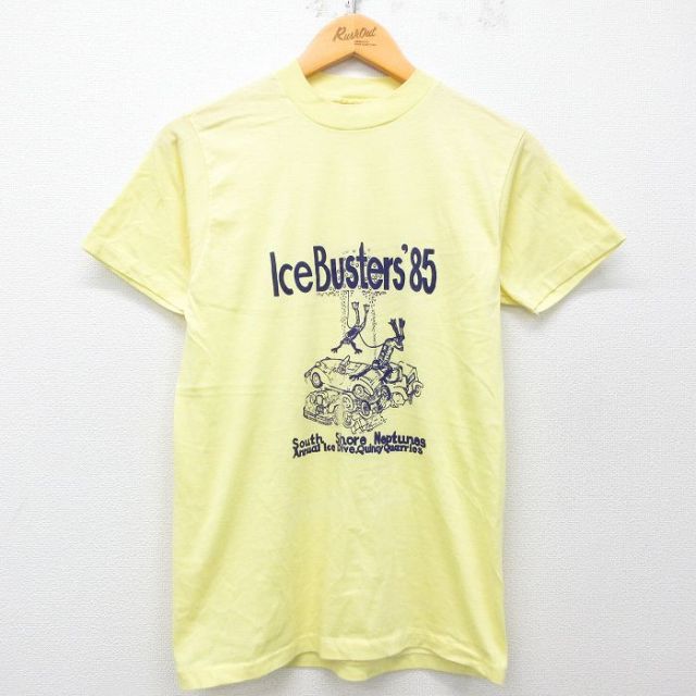 S★古着 ヘインズ Hanes 半袖 ビンテージ Tシャツ メンズ 80年代 80s Ice Busters クルーネック USA製 黄 イエロー 25apr15 中古