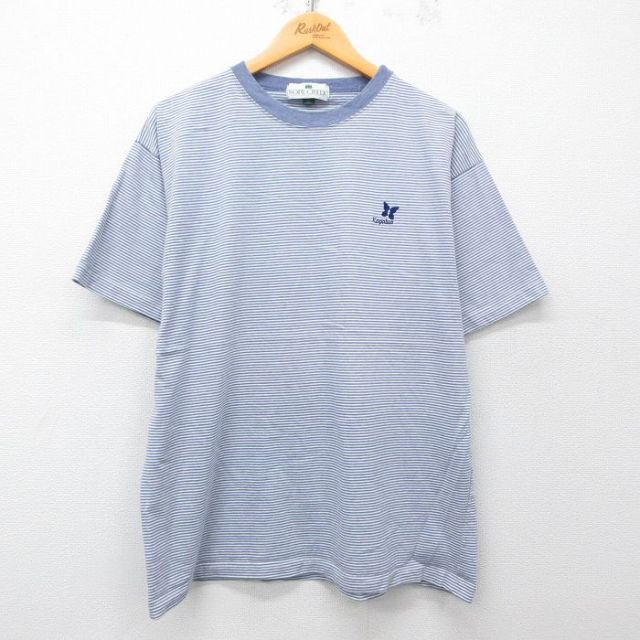 L★古着 半袖 ビンテージ Tシャツ メンズ 90年代 90s Capalua チョウ コットン クルーネック USA製 薄紫他 パープル ボーダー 25apr15 中古