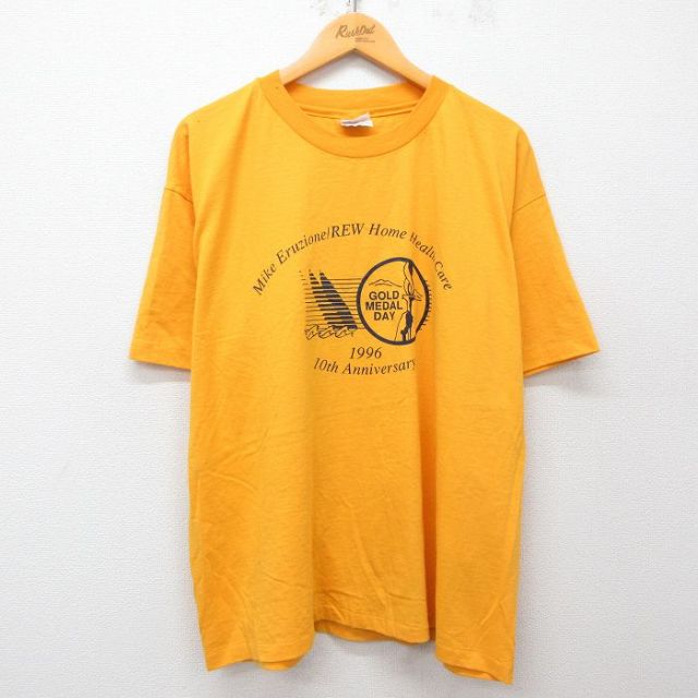 XL★古着 ヘインズ Hanes 半袖 ビンテージ Tシャツ メンズ 90年代 90s GOLD MEDAL DAY 企業広告 大きいサイズ クルーネック USA製 黄 イエロー 25apr15 中古