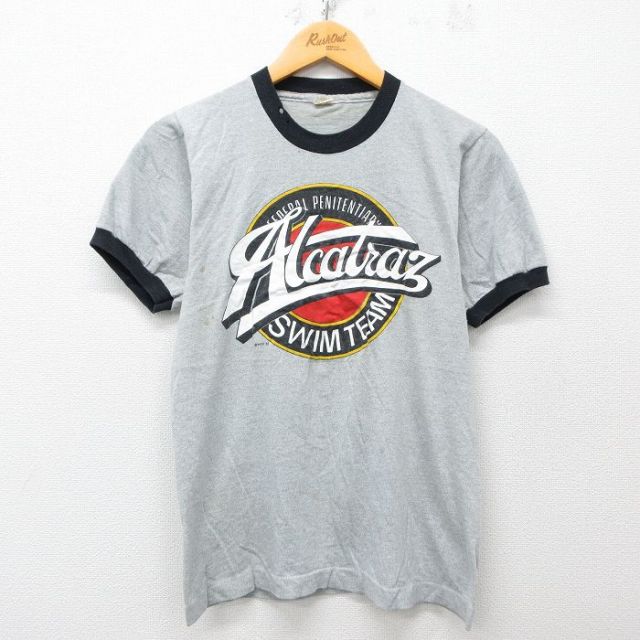 S★古着 スクリーンスターズ 半袖 ビンテージ Tシャツ メンズ 80年代 80s アルカトラズ クルーネック USA製 グレー 霜降り他 リンガー 25apr15 中古