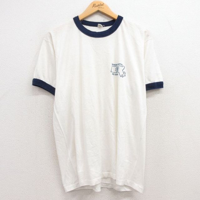 L★古着 スクリーンスターズ 半袖 ビンテージ Tシャツ メンズ 80年代 80s マサチューセッツ クルーネック USA製 白 ホワイト リンガー 25apr16 中古