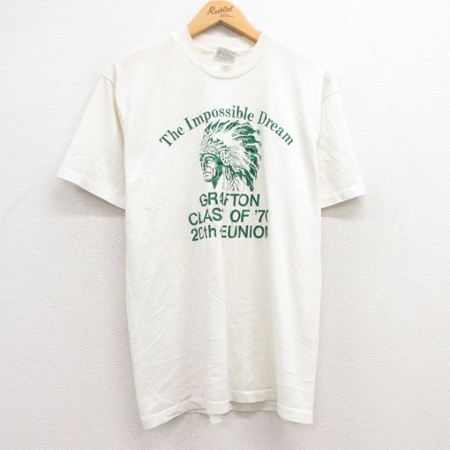 L★古着 ヘインズ Hanes 半袖 ビンテージ Tシャツ メンズ 80年代 80s インディアン クルーネック 白 ホワイト 【spe】 25apr16 中古
