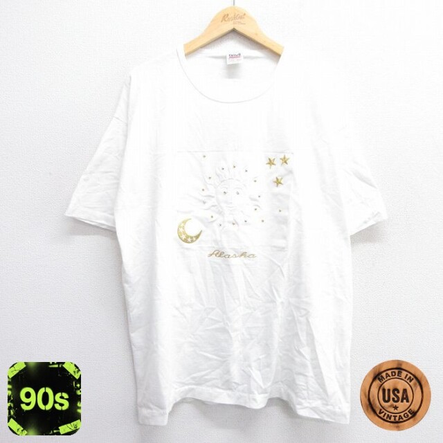 90s 半袖Tシャツ 太陽刺繍 ホワイト XL | 古着