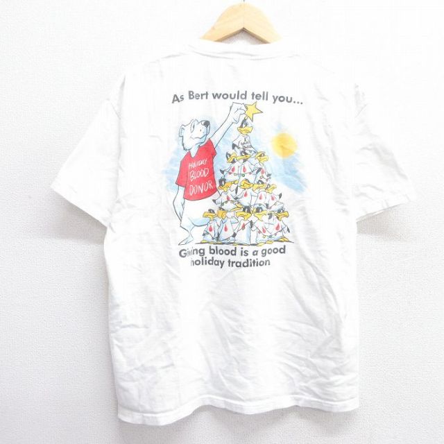 【20%OFF】L★古着 半袖 ビンテージ Tシャツ メンズ 00年代 00s 赤十字 レッド クマ コットン クルーネック 白 ホワイト 25apr16 中古