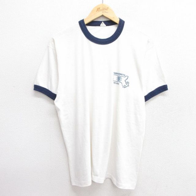 L★古着 スクリーンスターズ 半袖 ビンテージ Tシャツ メンズ 80年代 80s マサチューセッツ クルーネック USA製 白 ホワイト リンガー 25apr16 中古