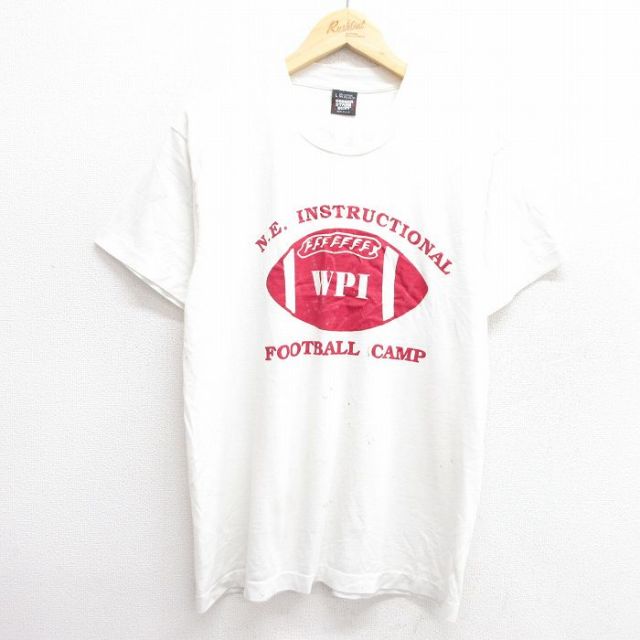 L★古着 スクリーンスターズ 半袖 ビンテージ Tシャツ メンズ 80年代 80s フットボール クルーネック USA製 白 ホワイト 25apr16 中古