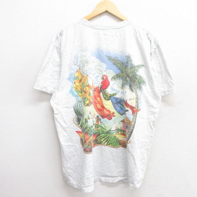 【50%OFF】XL★古着 半袖 ビンテージ Tシャツ メンズ 00年代 00s オウム ヤシの木 大きいサイズ コットン クルーネック USA製 薄グレー 霜降り 25apr16 中古