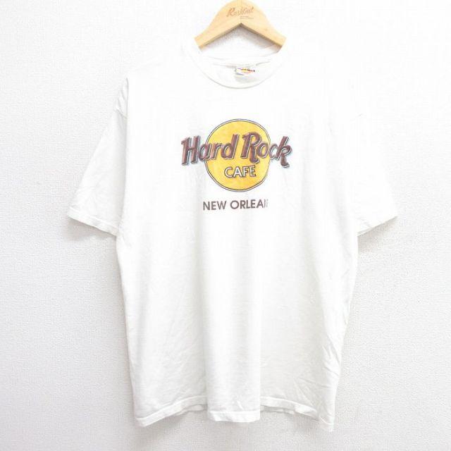 L★古着 半袖 ビンテージ Tシャツ メンズ 90年代 90s ハードロックカフェ ニューオーリンズ コットン クルーネック USA製 白 ホワイト 25apr16 中古