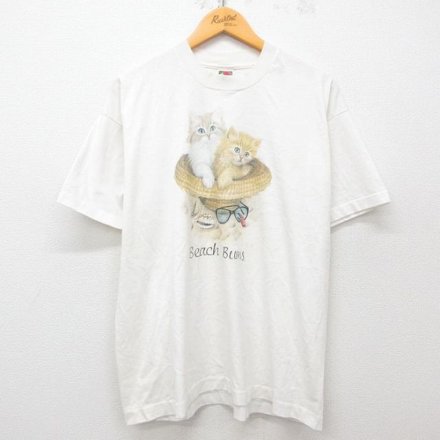 XL★古着 フルーツオブザルーム 半袖 ビンテージ Tシャツ メンズ 00年代 00s ネコ クルーネック 白 ホワイト 25apr16 中古