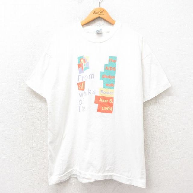 XL★古着 フルーツオブザルーム 半袖 ビンテージ Tシャツ メンズ 90年代 90s ボストン コットン クルーネック USA製 白 ホワイト 25apr23 中古