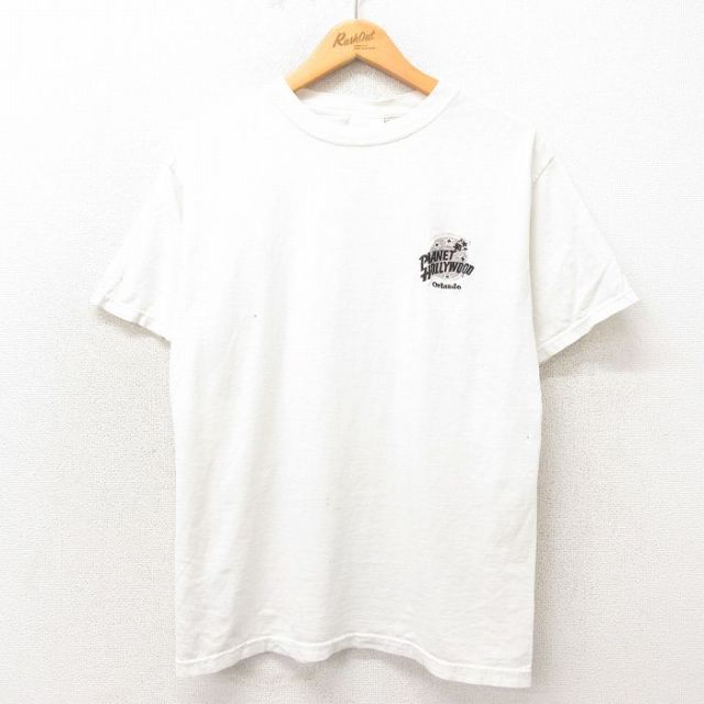 L★古着 半袖 ビンテージ Tシャツ メンズ 90年代 90s プラネットハリウッド コットン USA製 白 ホワイト 25apr23 中古