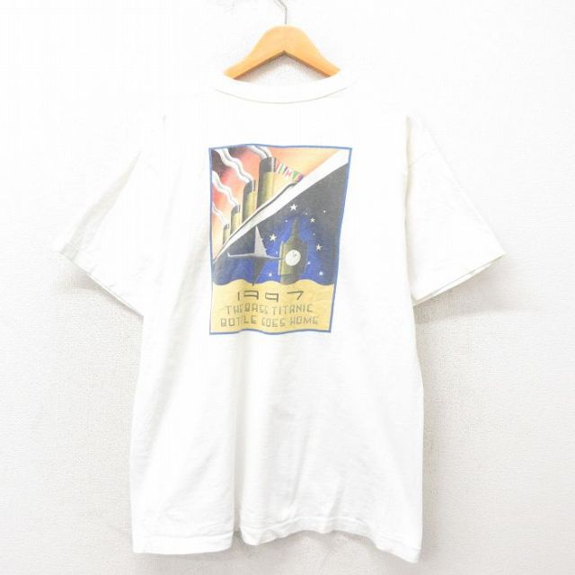 XL★古着 フルーツオブザルーム 半袖 ビンテージ Tシャツ メンズ 90年代 90s 船 コットン クルーネック USA製 白 ホワイト 25apr23 中古