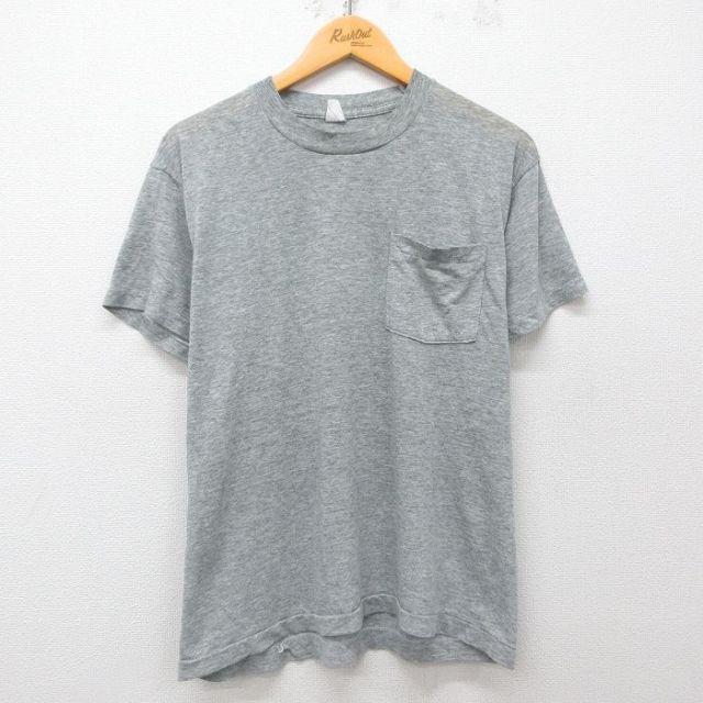 L★古着 半袖 ビンテージ Tシャツ メンズ 90年代 90s 無地 胸ポケット付き クルーネック グレー 霜降り 25apr23 中古