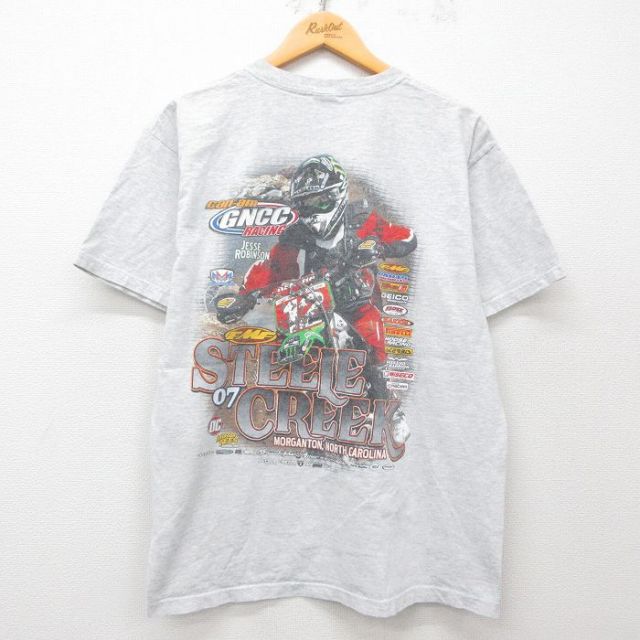 XL★古着 半袖 ビンテージ Tシャツ メンズ 00年代 00s STEELE CREEK バイク クルーネック 薄グレー 霜降り 25apr23 中古