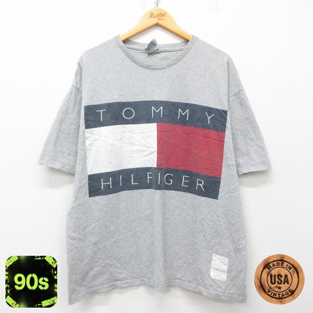 【50%OFF】トミーヒルフィガー 90s 半袖Tシャツ ビッグロゴ グレー XL | 古着