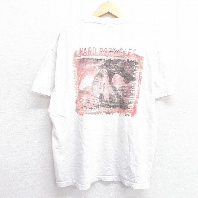 XL★古着 半袖 ビンテージ Tシャツ メンズ 00年代 00s ハードロックカフェ ナッソー ヤシの木 コットン クルーネック 白 ホワイト 25apr23 中古