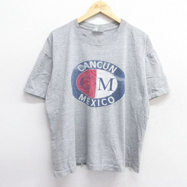 XL★古着 半袖 ビンテージ Tシャツ メンズ 00年代 00s カンクン メキシコ コットン クルーネック グレー 霜降り 25apr23 中古