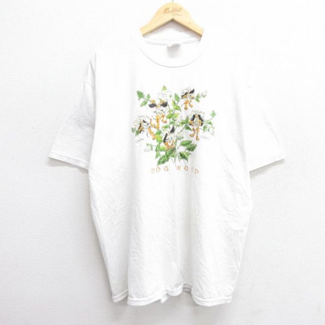 XL★古着 ジャージーズ 半袖 ビンテージ Tシャツ メンズ 00年代 00s 犬 花 クルーネック 白 ホワイト 25apr23 中古