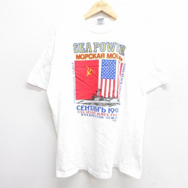 90s 半袖Tシャツ SEA POWER 星条旗 ホワイト XL | 古着