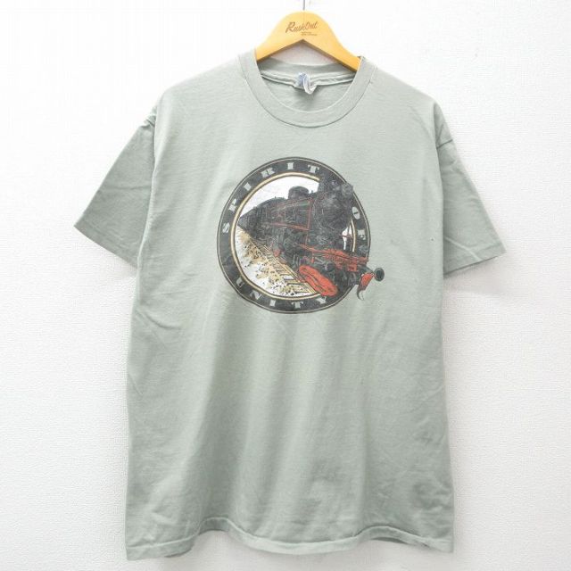ヘインズ 90s 半袖Tシャツ 機関車 グリーン XL | 古着