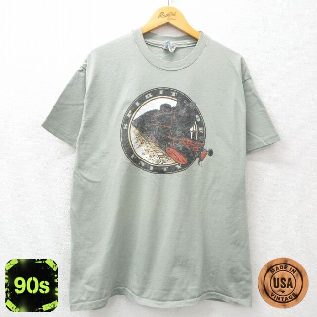 【50%OFF】ヘインズ 90s 半袖Tシャツ 機関車 グリーン XL | 古着