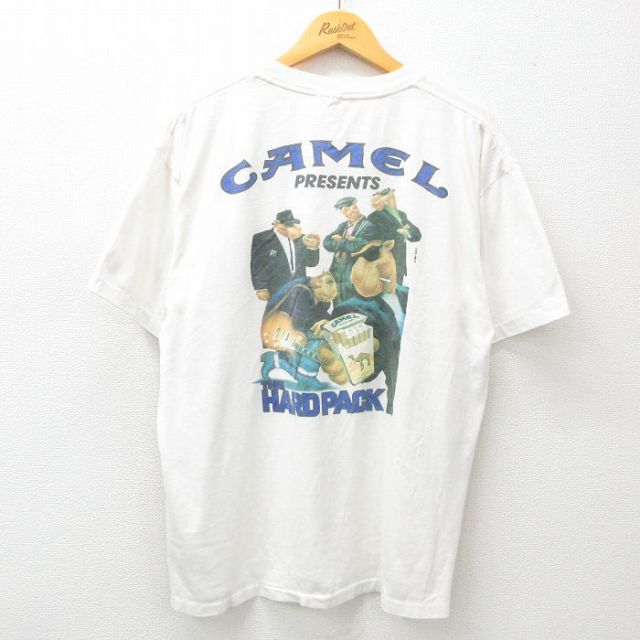 XL★古着 半袖 ビンテージ Tシャツ メンズ 90年代 90s キャメル タバコ 胸ポケット付き 大きいサイズ クルーネック USA製 白 ホワイト 【spe】 25apr23 中古