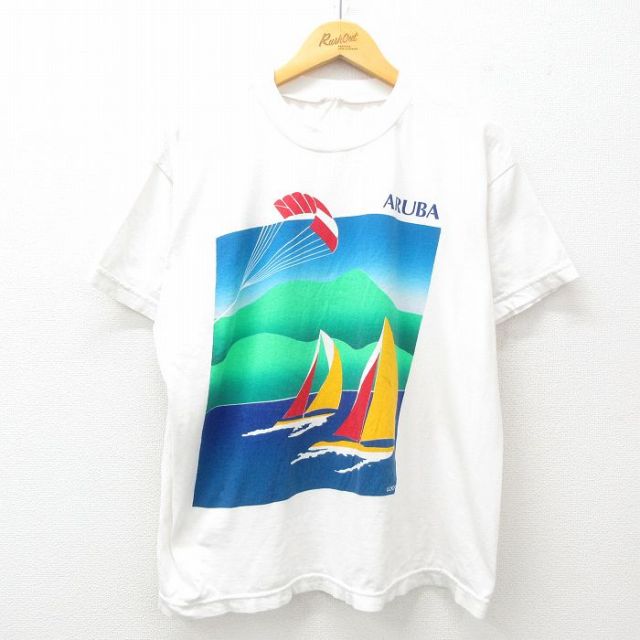 L★古着 半袖 ビンテージ Tシャツ メンズ 00年代 00s ヨット クルーネック 白 ホワイト 25apr23 中古