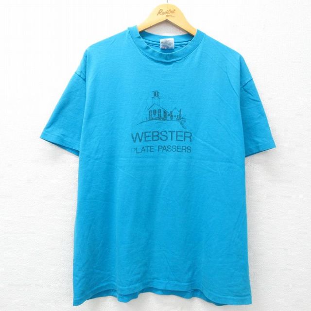 XL★古着 ヘインズ Hanes 半袖 ビンテージ Tシャツ メンズ 90年代 90s WEBSTER コットン クルーネック USA製 水色 25apr23 中古
