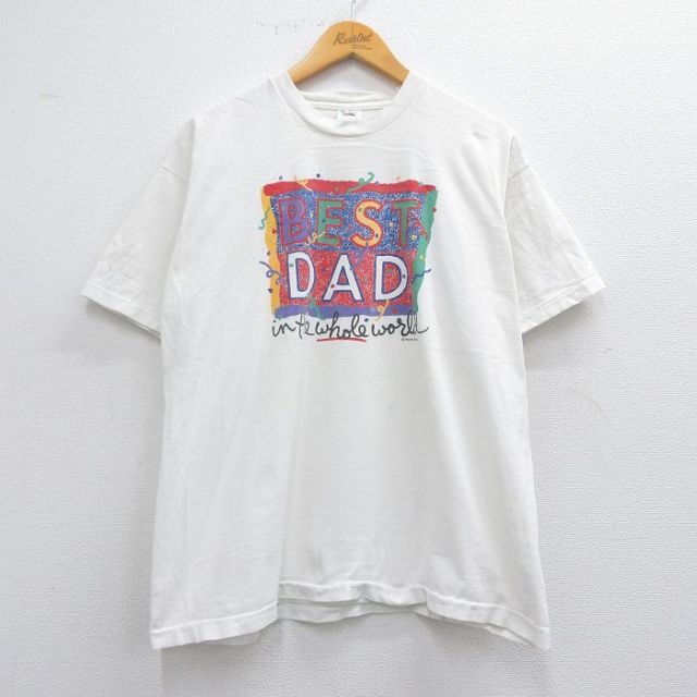 XL★古着 フルーツオブザルーム 半袖 ビンテージ Tシャツ メンズ 90年代 90s BEST DAD コットン クルーネック USA製 白 ホワイト 25apr24 中古