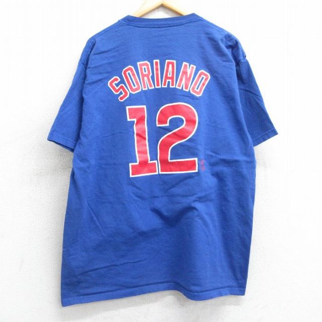 XL★古着 マジェスティック 半袖 ビンテージ Tシャツ メンズ 00年代 00s MLB シカゴカブス アルフォンソソリアーノ 12 大きいサイズ コットン クルーネック 青 ブルー メジャーリーグ ベースボール 野球 25apr24 中古