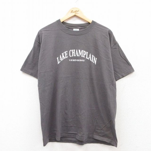 XL★古着 半袖 ビンテージ Tシャツ メンズ 00年代 00s シャンプレーン湖 コットン クルーネック 濃グレー 25apr24 中古