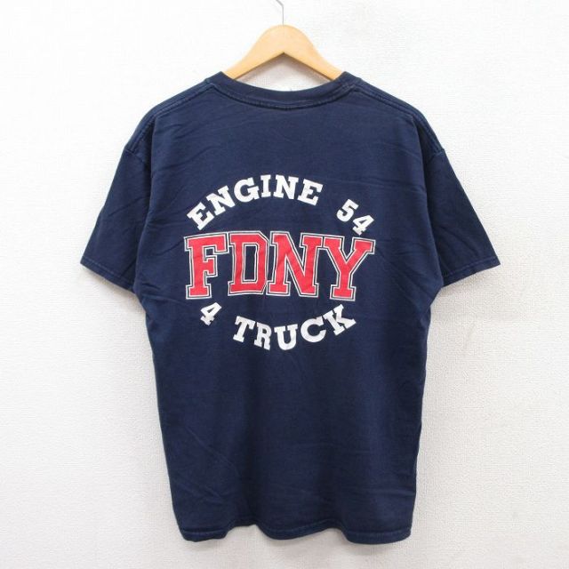 【50%OFF】L★古着 ジャージーズ 半袖 ビンテージ Tシャツ メンズ 00年代 00s FDNY コットン クルーネック 紺 ネイビー 25apr24 中古